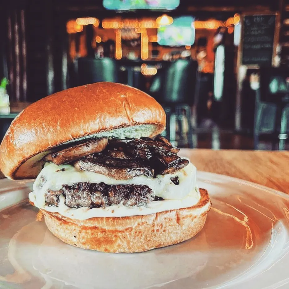 The Golf Cabin burger with sauteed mushrooms and swiss cheese - Lunch and Dinner Restaurant in Salida Colorado