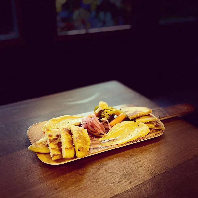 The Golf Cabin homemade naan and hummus plater - Lunch and Dinner Restaurant in Salida Colorado